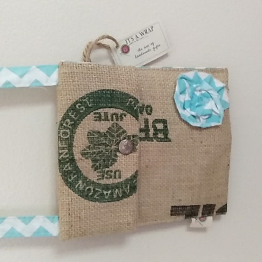 It's a Wrap Burlap Small Bag Blue White Strap